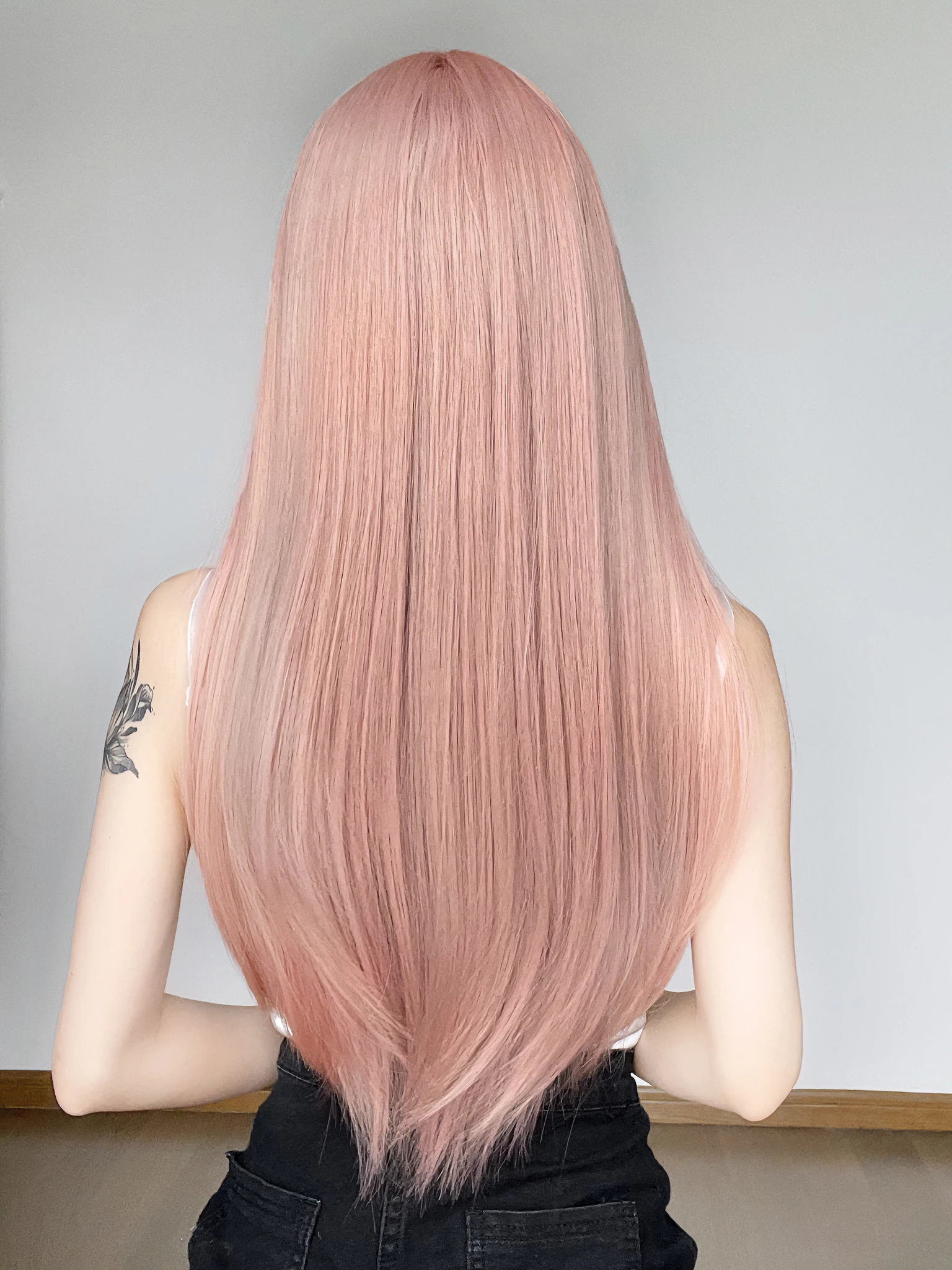 Rose pink wig female synthetic long hair natural air bangs long straight hair fashion jk suitable for female cosplay party