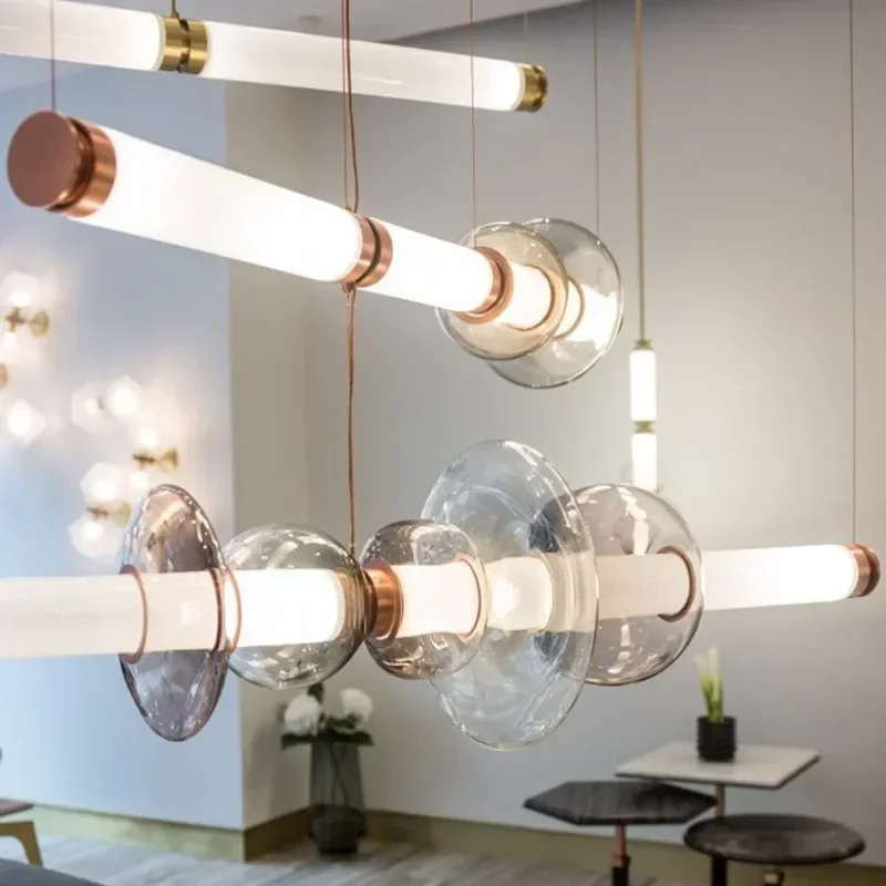 Postmodern Italian Design Colored Glass Long Tube Led Light For Bedroom Kitchen Living Room Bedside Lamp Dining Chandelier