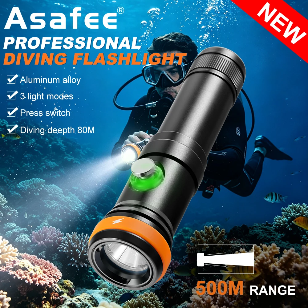 Asafee AF20 SST40 Diving Flashlight Professional 1600LM Powerful LED Scuba Lamp IPX8 Underwater 80m Dive Torch For Scuba Diving