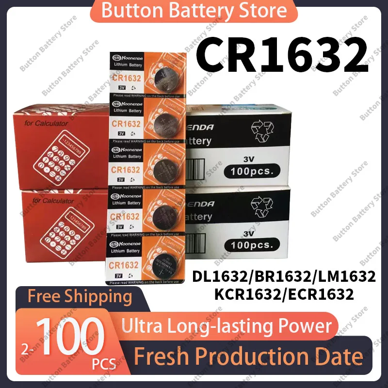 

CR1632 High Capacity 3V Lithium Button Cell Battery for Watch,Car Remote Key,Calculator,Medical Device(Glucose MeterThermometer)