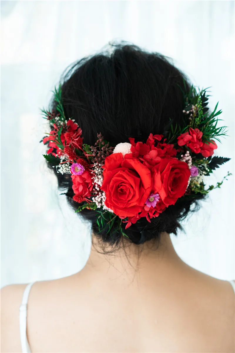 6 farben Hohe Qualität Gefälschte Rosen Blumen Braut Kopfstück Für Hochzeiten Tiaras y Tocados Novias Hochzeit Haar Zubehör Braut