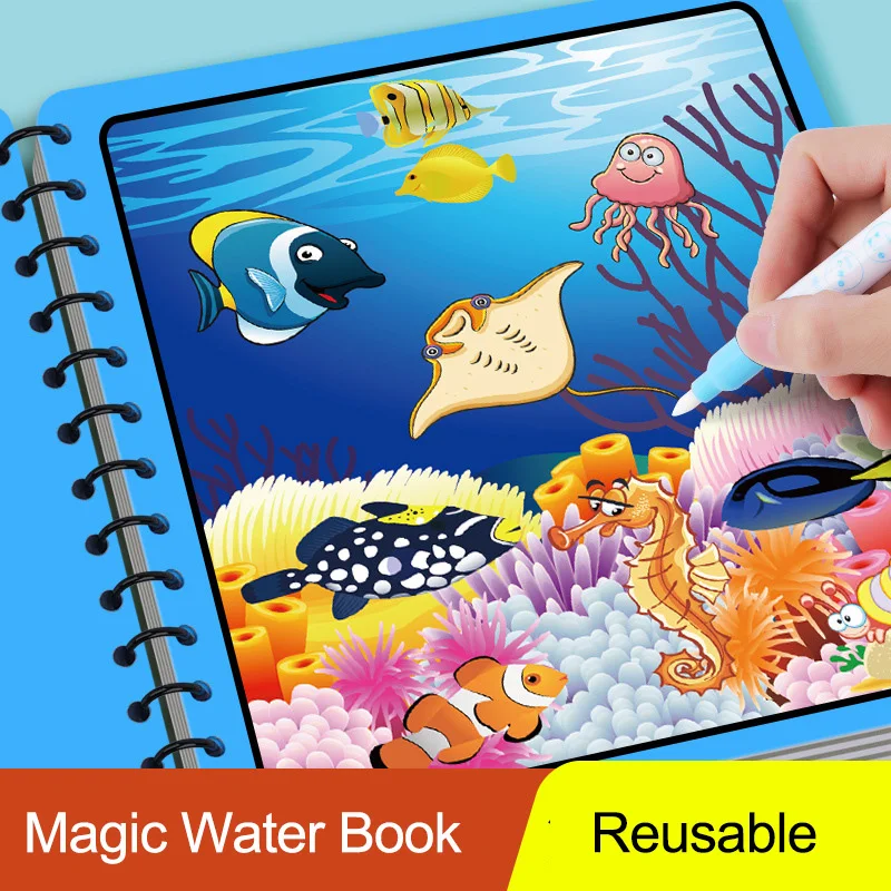 Magisches Wassermalbuch mit Stift, wiederverwendbare Wassermalbücher für Kleinkinder, Malen mit Wasserbüchern, schmutzfreies Malbuch