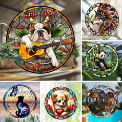 Cute Animals Dog Cat Suncatcher, Art Stained Window Hanging, Sun Catcher,Sunshade,Animals Lover Gift, Acrylic Round Garland Sign