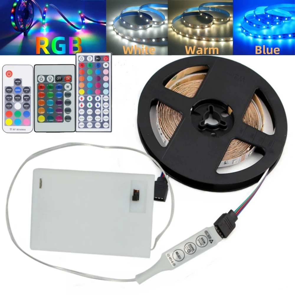 3AA Battery 5V LED Strip Lights White Warm  RGB 2835 60LEDs/M Flexible 50CM 1M 2M 3M 5M TV Backlight Night Tape Diode Ribbon