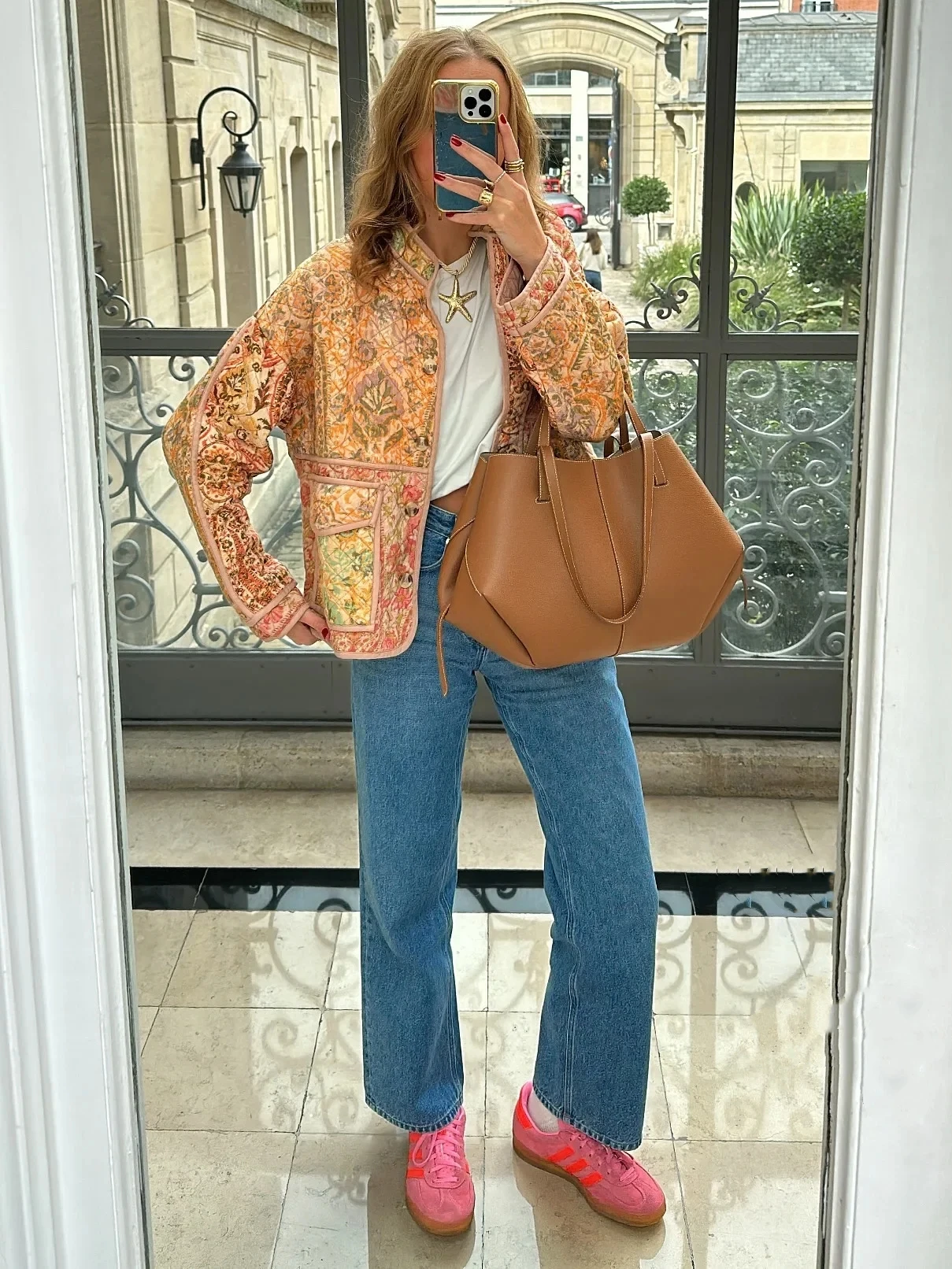 

Floral Print Patchwork Loose Cotton Coat Women Casual O-neck Single Breasted Vintage Jacket 2025 Autumn New Women Outwear