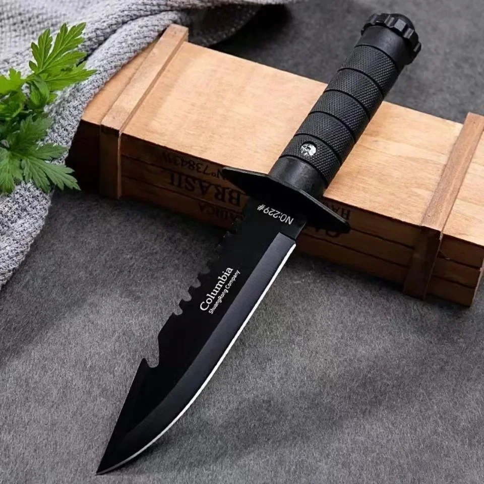 Stainless Steel Knife Steel Tactical Straight Knife Jungle Camping Self-defense Straight Knife Handle Hunting Knife