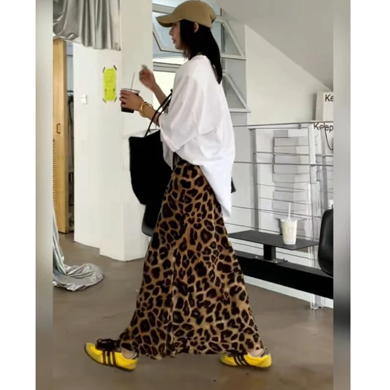 Elastic Waist Leopard Printing Loose High Street A-line Skirt Summer New Trend All-match Midi Dress Casual Fashion Women Clothes - Image 2