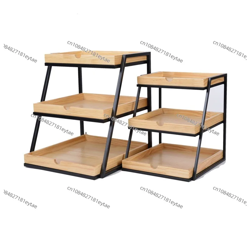 three-layer pine wood plate iron frame display rack supermarket promotion rack window display rack