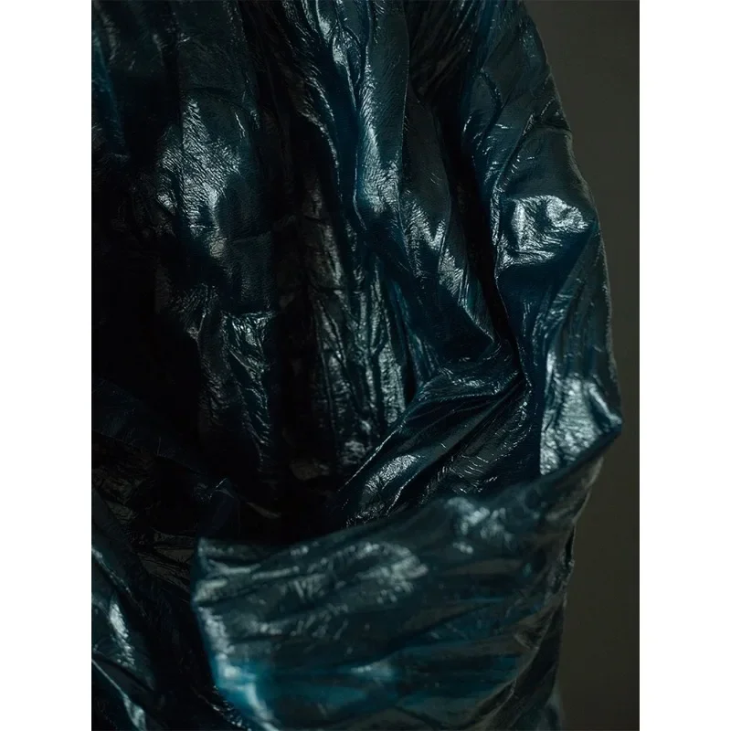 شمع الزيت والجلود الراقية الغنية الكوبالت الأزرق الملمس التجاعيد التدرج الإبداعية الشرير سترة صورة ظلية مصمم النسيج #5