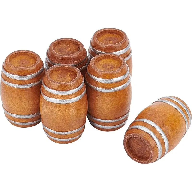 

6 Pcs Miniature Wooden Barrel, 1x1.6 Inch Mini House Drink Accessories Beer Barrel Figurine Model for Fairy Garden Bar Micro