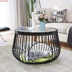 60cm Creative Nordic Iron Tea Table Round Coffee Table for Living Room Furniture Bed Side Table Rock Plate Tables Cat House Bed