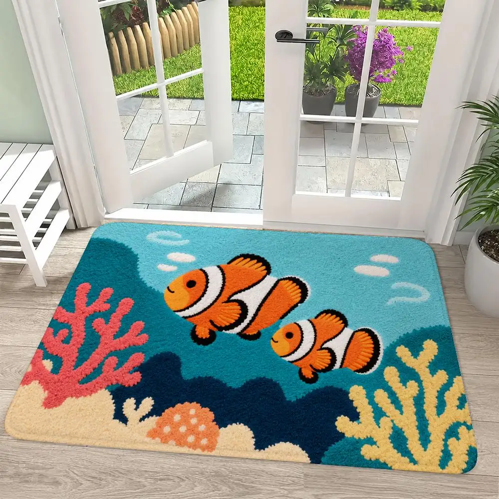 Ocean Creatures Swim Under Sun Floor Mat Flannel Rug Soft Non Slip Washable Door Mat For Bathroom Kitchen Home Decor