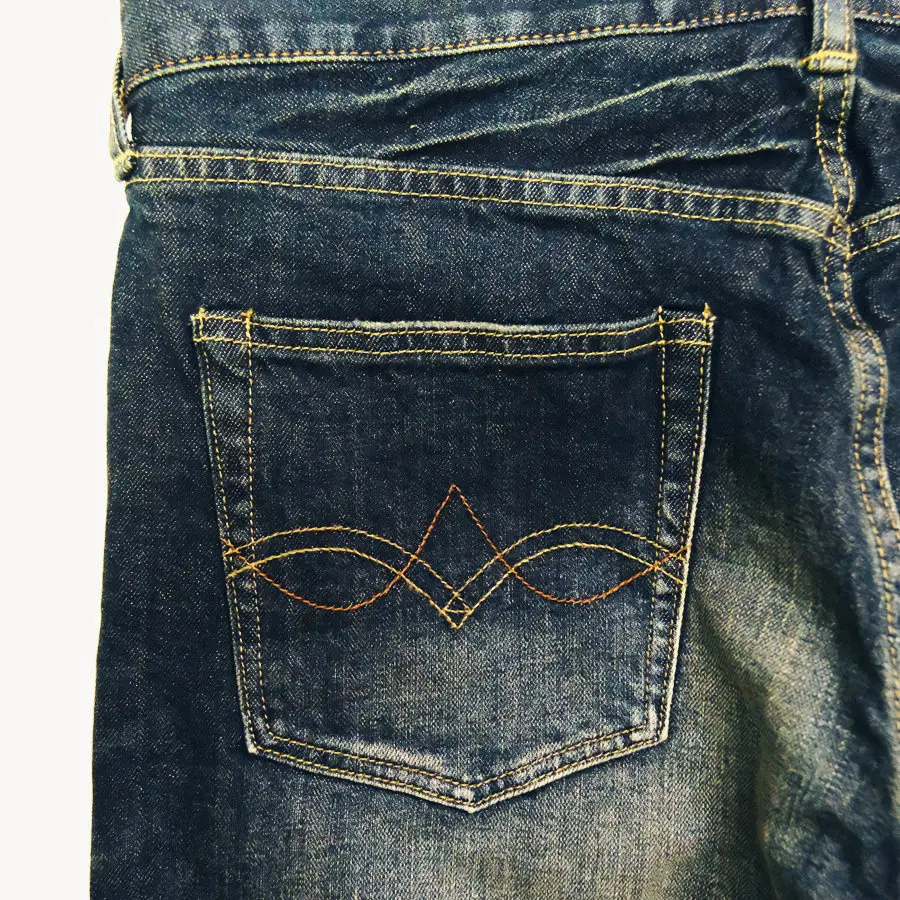 GARDENER 1954 JEANS WASHED Baffo de gato lavado pesado jeans vintage de gado de 14 onças