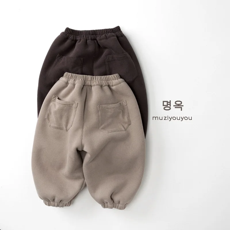 2025 شتاء جديد الأطفال الصوف السراويل الدافئة موضة بنين زائد المخملية سميكة سراويل تقليدية الاطفال الفتيات Sweatpants ملابس الطفل