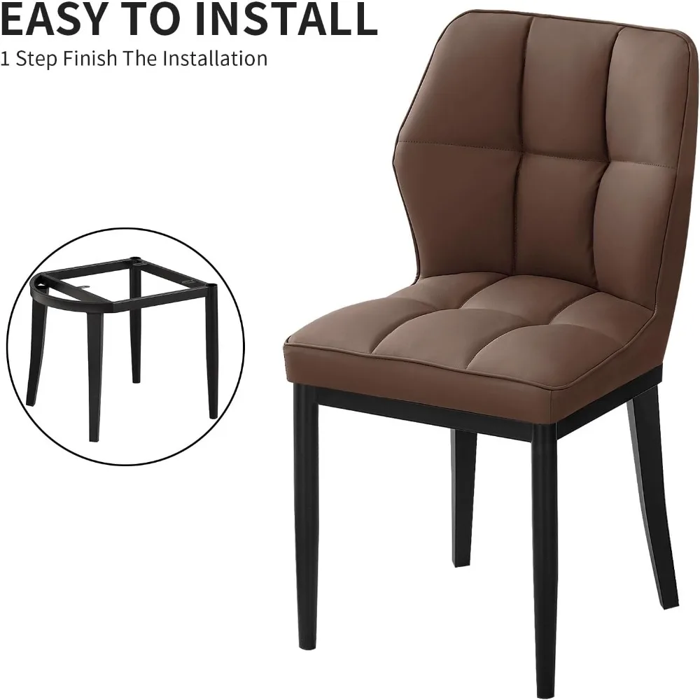 Set of 2 Mid Century Modern Kitchen Chairs, Upholstered Armless Dining Chairs, Leather Dining Room Chairs with Plaid Back