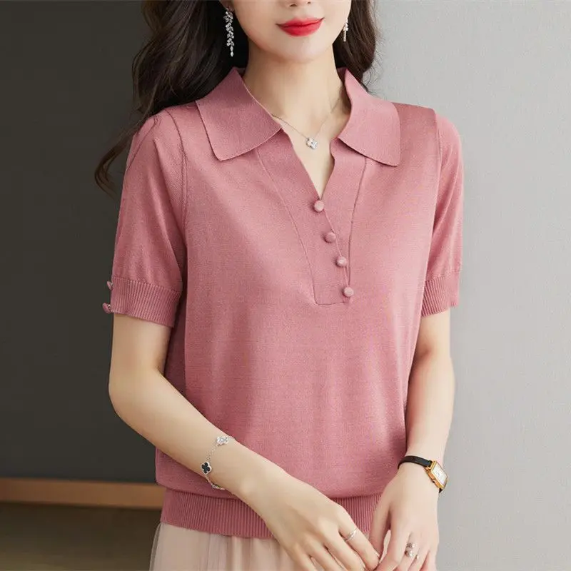 

Весна-лето, однотонные рубашки большого размера из чистого хлопка в корейском стиле, женские свободные повседневные женские топы с короткими рукавами, шикарный пуловер TS776