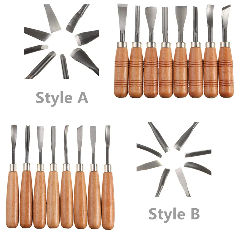 8PCS Two Style Wood Carving Tools Peeling Woodcarving Chisel Woodworking Cutter Woodpecker DIY Hand Tool Hand Tool Set New