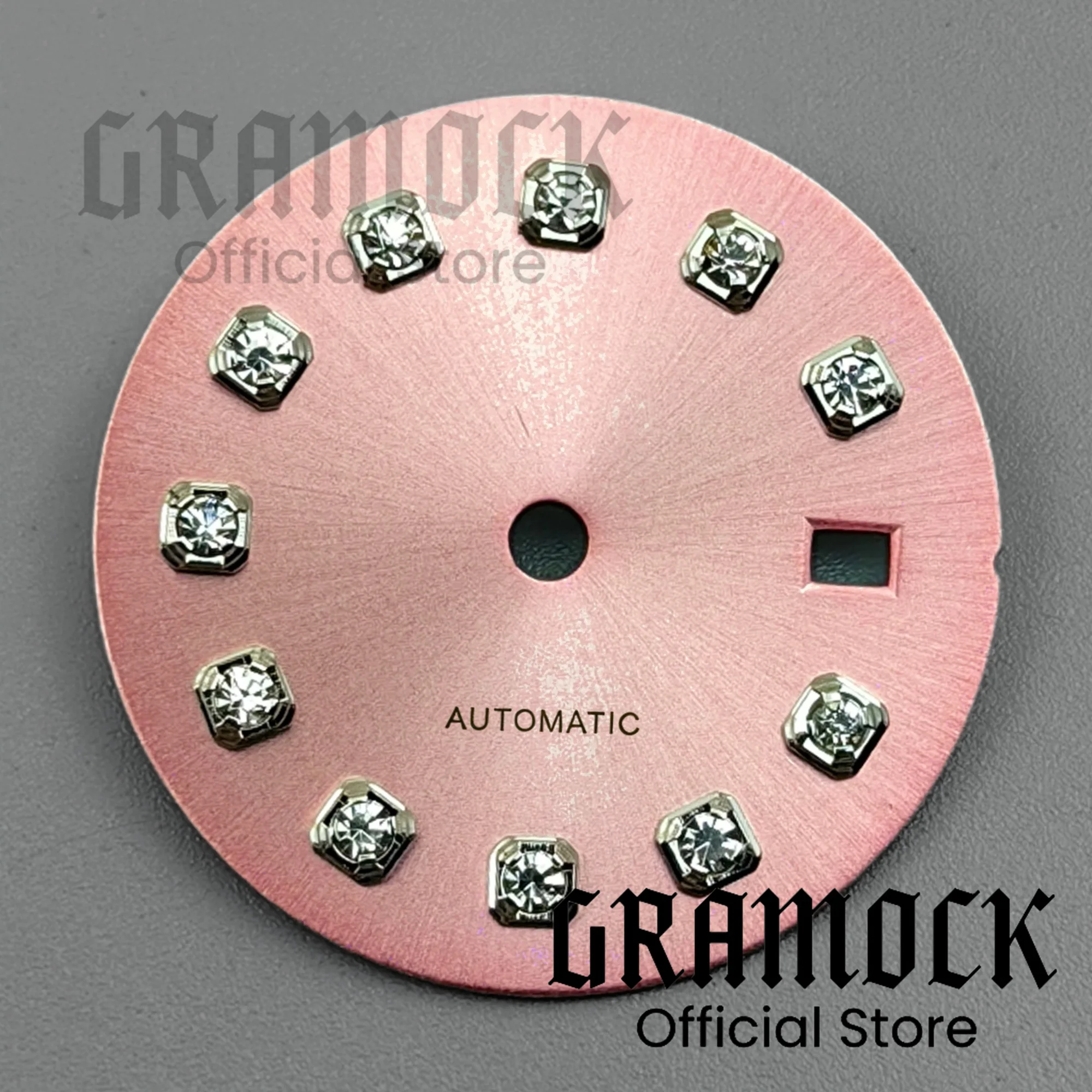 GRAMOCK 20.5mm Lady's NH05 Pink Sunburst Watch Dial Diamond Index Date Window Fit NH05 NH06 Movement For 26mm Women's Watch Part
