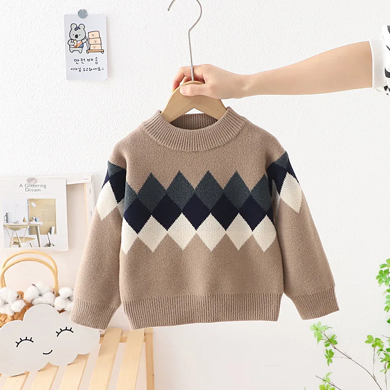 Baby Autumn Winter Boys Knit Sweaters Plaid Pullover Kids Sweaters Infant Clothing Toddler Boy Winter Tops Base Shirt FY11102