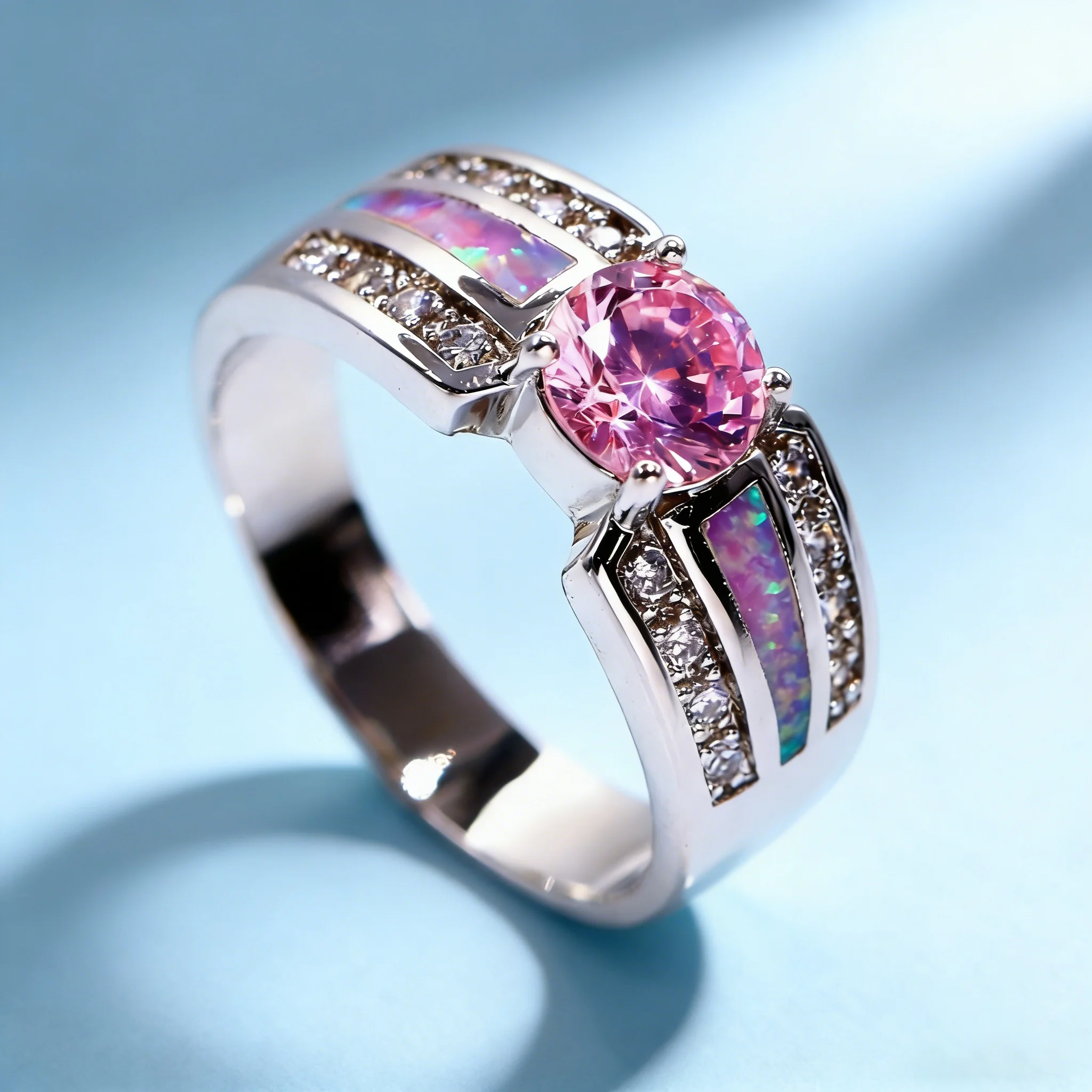 

Luxury Cocktail Ring Gift for Girlfirend,Vintage White K Plated Colorful Zircon And White Opal Ring Fashion Jewelry For Women