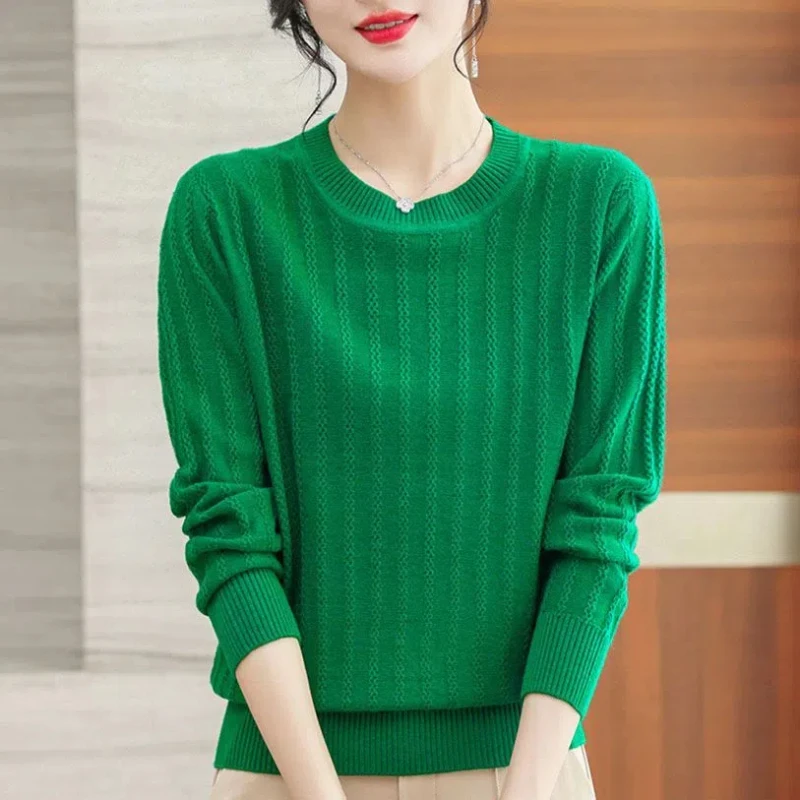 Simplicity Fashion Autumn Winter Sweaters New Women O-Neck Solid Wave Cut Korean Casual Long Sleeve Loose Pullovers Knitted Tops