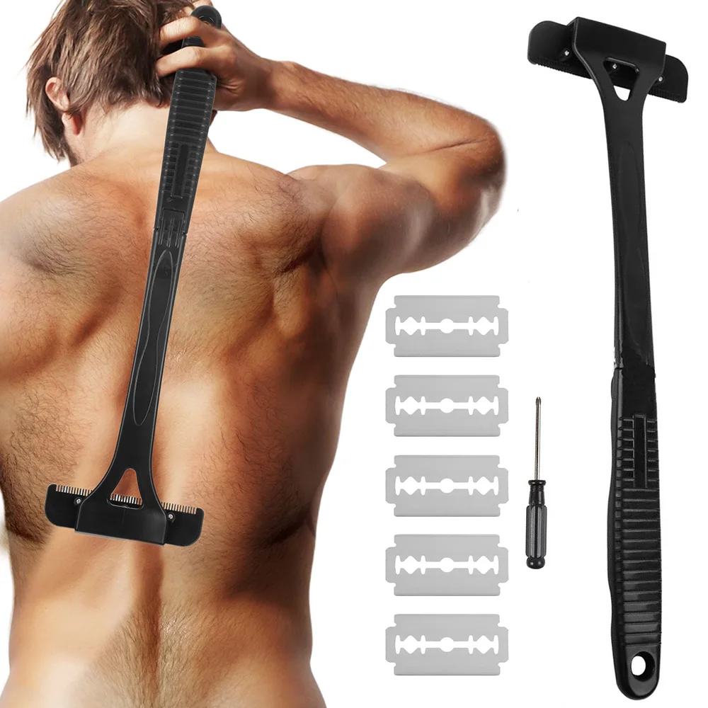 Afeitadora de espalda para hombre, depiladora corporal, mango largo de seguridad, recortadora plegable, para depilación de piernas y cuerpo, herramienta de afeitado