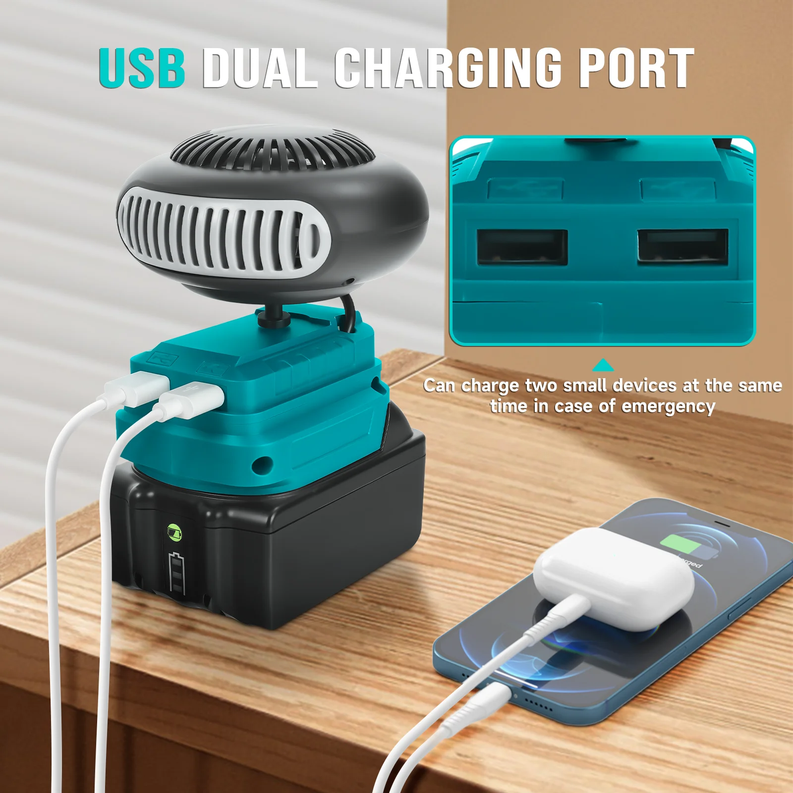 المحمولة الكهربائية الدافئة منفاخ الهواء مروحة سخان الرياح الساخنة والباردة وضع مزدوج مع منفذ شحن USB المزدوج ل دبوس بطارية ماكيتا 18 فولت