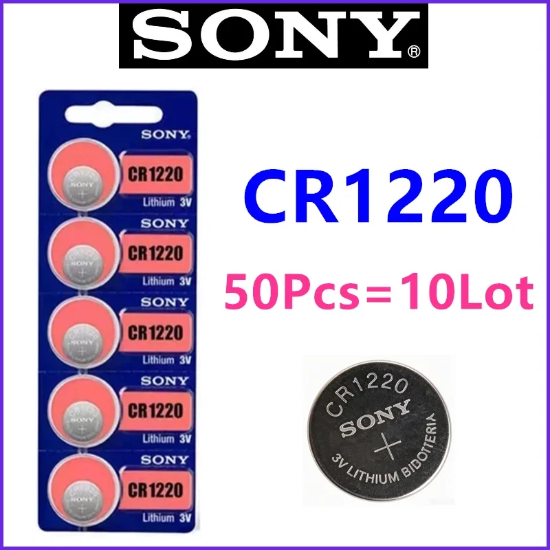 50Pcs CR1220 Original Sony Lithium Battery Watch Toy Calculator Car Key Remote Control Button Coin Cells