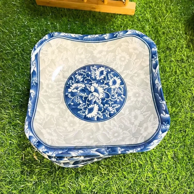 6/8.5 Inch Blue And White Auspicious Square Ceramic Plate Underglaze Color Ins Popular Personalized Household Dinner Tableware
