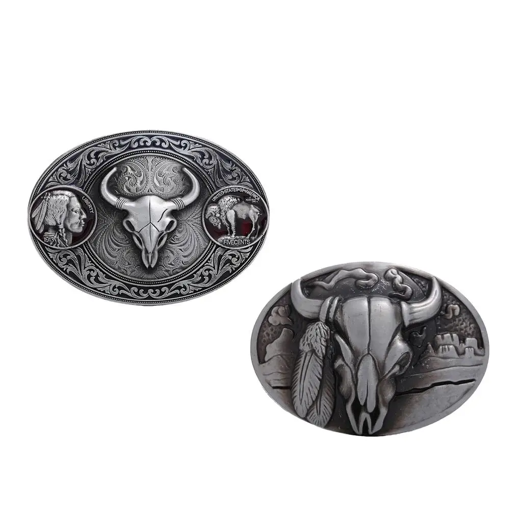 Engraved Bull Head Belt Buckle - Western Cowboy Belt Buckle for , Rodeo Accessories