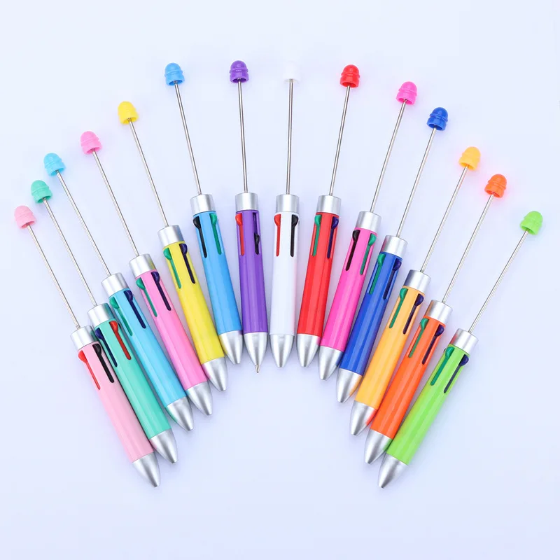 20pcs Multicolor Beaded Pens 4 in 1 Multi Color DIY Beadable Ballpoint Pen Four Ink Colors Bead Pens School Office Stationery