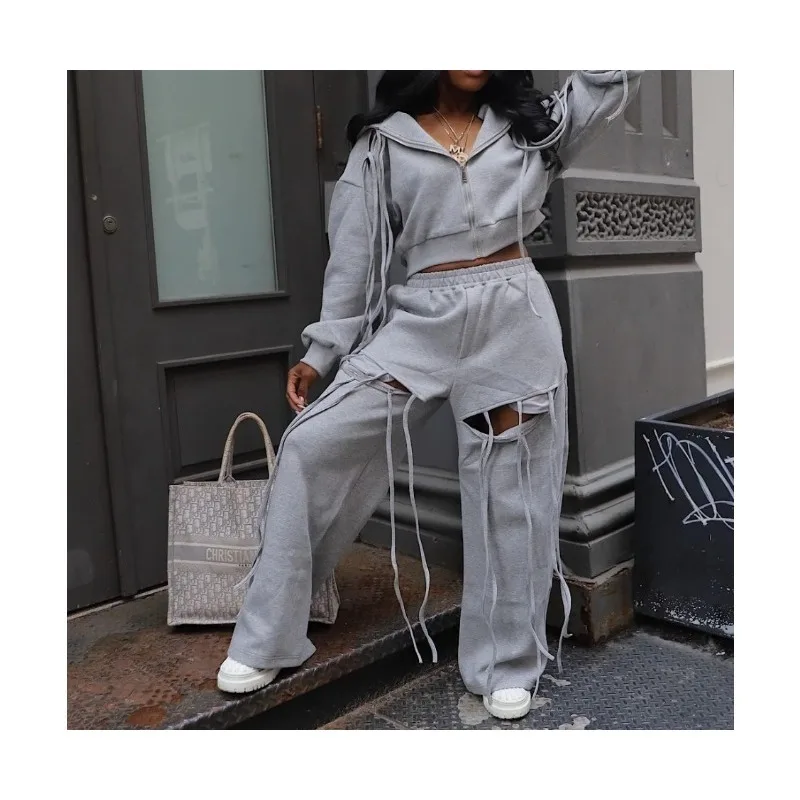 ZEMOREXMZ أزياء المرأة مجموعة طويلة الأكمام مقنعين سستة البلوز و بنطال رياضي الخريف نشط رياضي اثنين 2 قطعة مجموعة وتتسابق #4