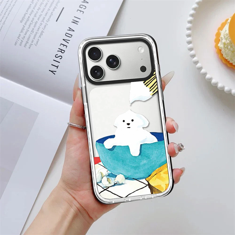 

Cartoon Bathing Dog Impact White Border Magnetic Phone Case Cover for IPhone 13 14 15 16 17 Pro Max Case for IPhone Air