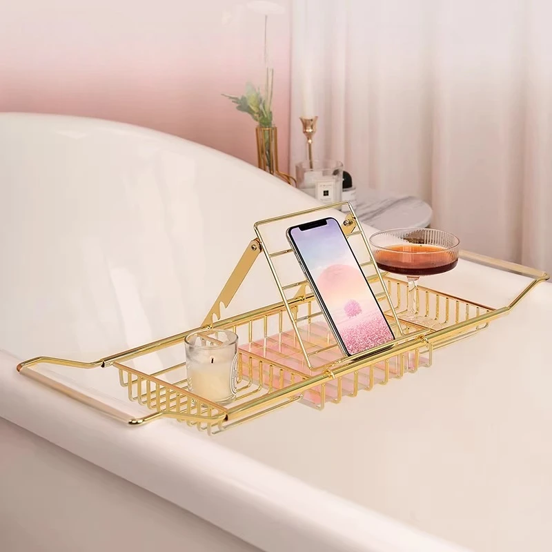 

Раздвижной поднос-столик из нержавеющей стали для ванной, полка над ванной, подставка для ноутбука, органайзер для хранения в ванной комнате