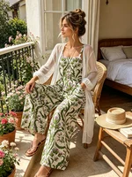 Women's Boho Floral Print Jumpsuit, Casual Summer Spaghetti Strap Wide-Leg Romper, Beach Vacation Jumpsuit with Pockets - Image 4