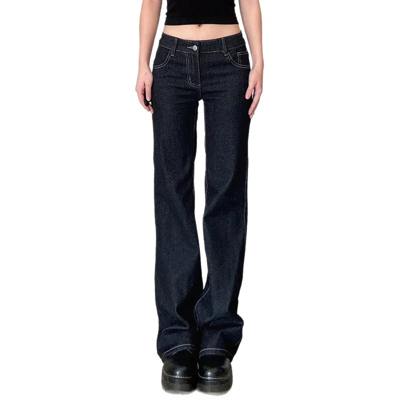 INS شارع نمط خمر السراويل الزرقاء العميقة رسالة مطرزة منخفضة الارتفاع سليم صالح الجينز تنوعا أنيق Harajuku ملابس كاجوال