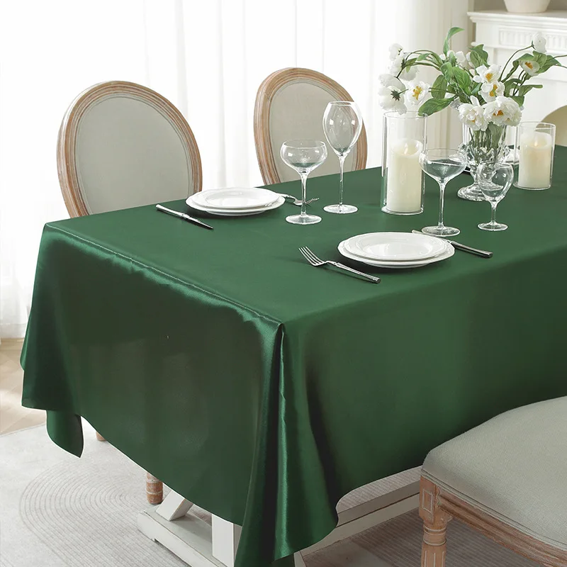 Luxury Satin Elastic Edge Rectangle Tablecloth, Wrinkle‑Free Silky Fitted Table Cover for Dining Table Wedding Banquet Buffet Pa