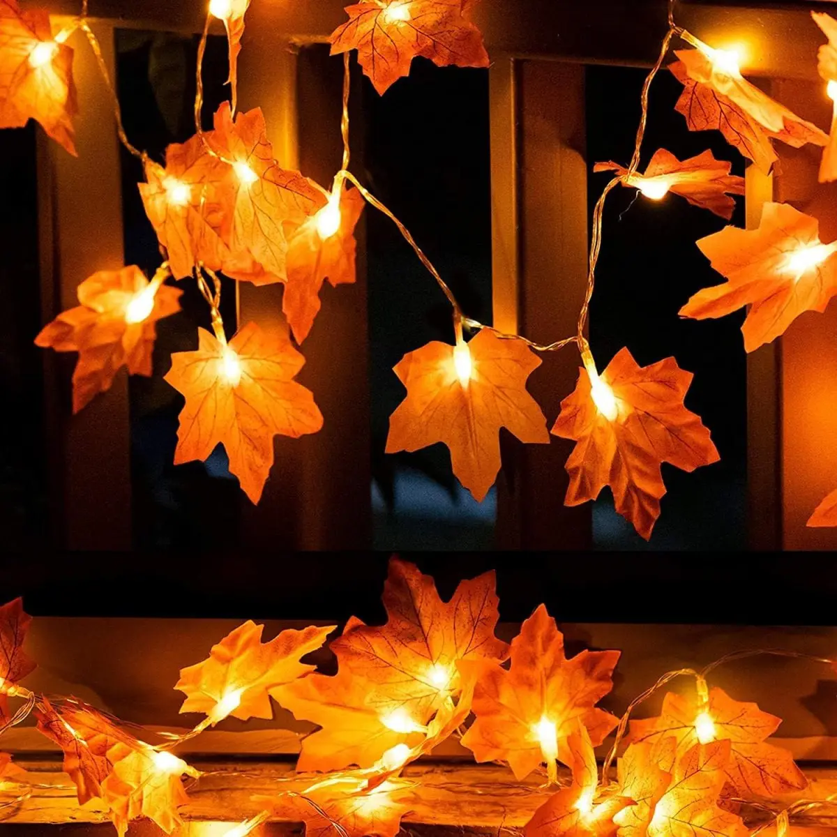 1pc 10/20/30/40 LED Fall Maple String Light Hanging Halloween Decorative Lamp Battery Powered For Home Bedroom Living Room Decor
