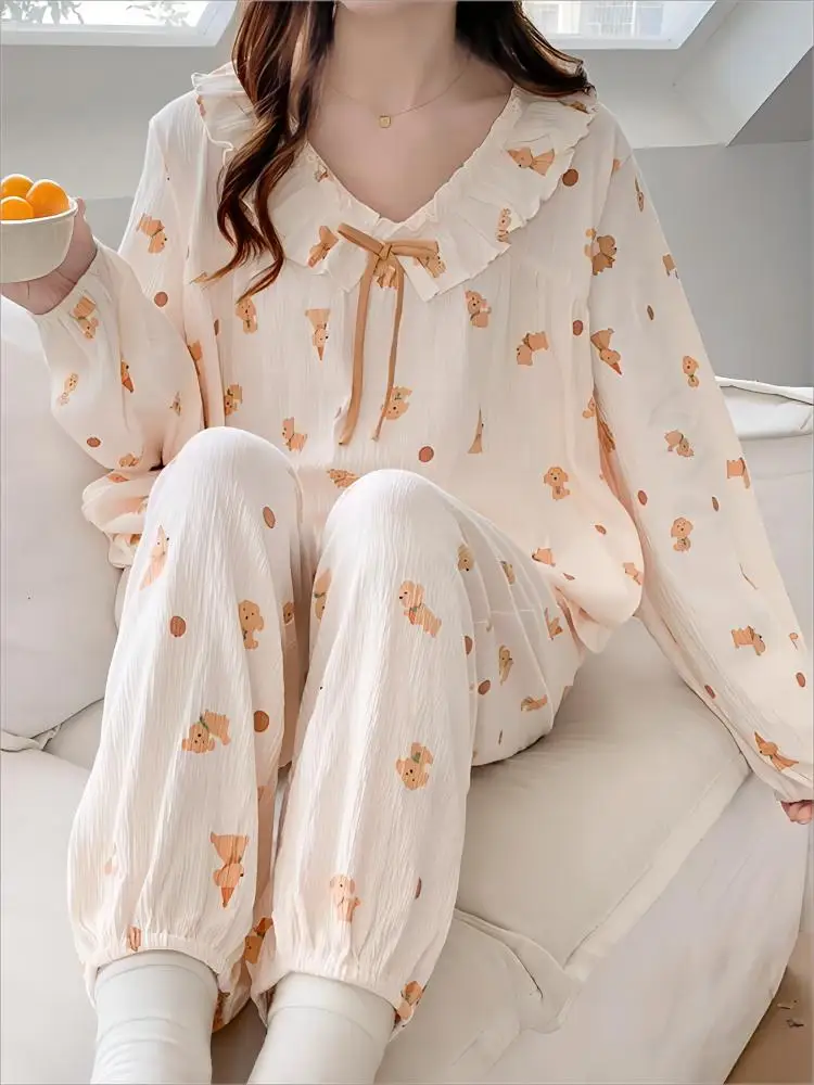 Home Clothes Pajamas Lingeries Night Sleep Korean pajama set Plus Size Women\'s Clothing Two Piece Kawaii Pajamas sleepwear