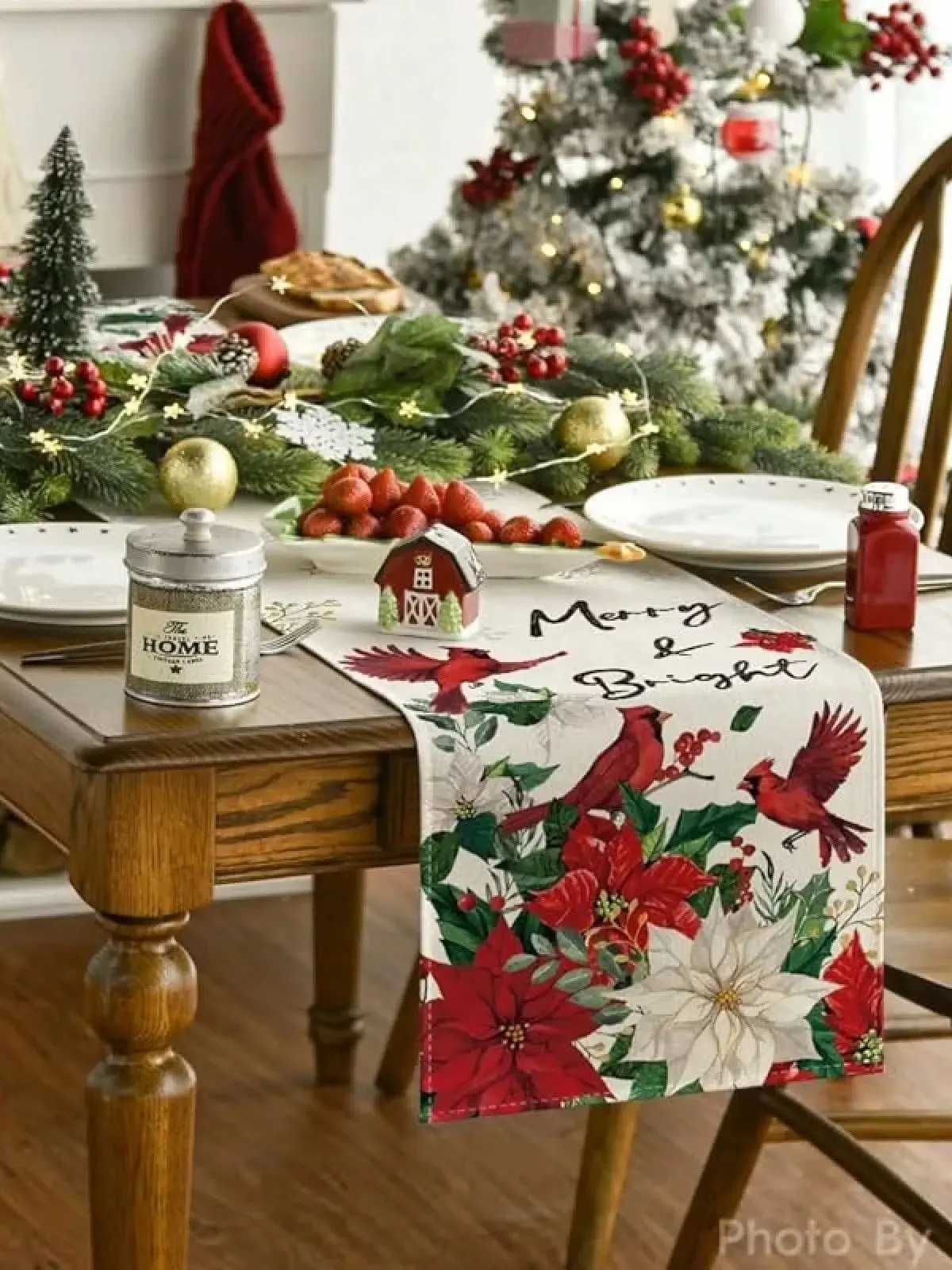 عيد ميلاد سعيد الجدول عداء البونسيتة الطيور ندفة الثلج نمط عطلة الشتاء داخلي وخارجي لوازم الحفلات المنزلية الجدول جلطة #5