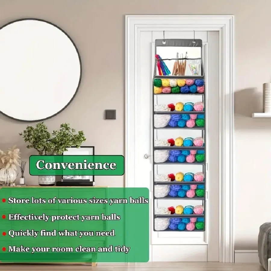 

Multi-Functional Door Storage Hanging Bag Yarn Stick Needle Knitting Wall-Mounted Multi-Layer Miscellaneous Items Organizing and