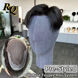 Pre-Styled Q6 Base Men's Toupee Human Hair Wig For Men 1B Lace With PU Male Hair System Hairpieces Scalp Peluca Hombre Wigs