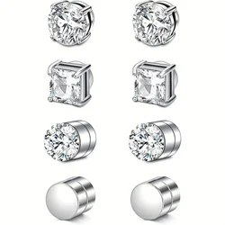1 Pairs Crystal Strong Magnetic Ear Stud Clip Earrings for Men Women Punk Round Zircon Magnet Earrings Non Piercing Jewelry