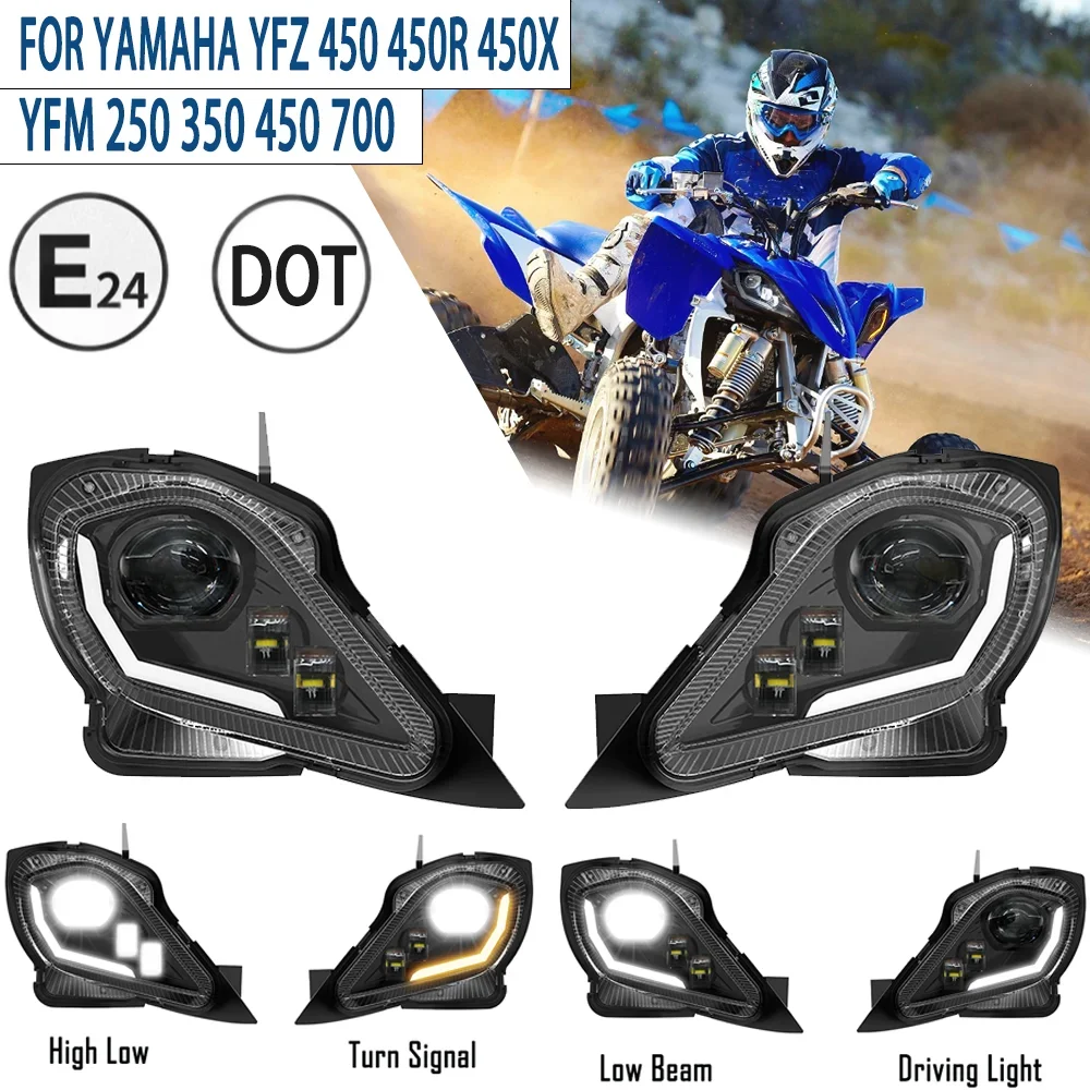 

Светодиодные фары E24 для Yamaha Raptor 700 700R YFZ450 YFZ450R YFZ450X Wolverine 450 350 DRL дальнего ближнего света указатель поворота