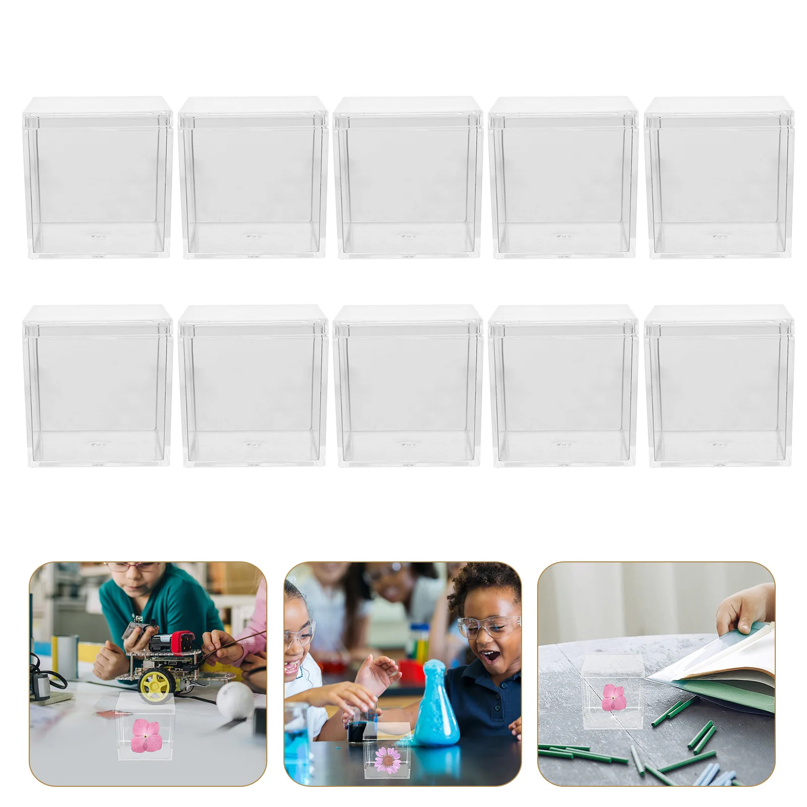 

10pcs Square Transparent Plastic Boxes 55mm Food Grade Acrylic Specimen Containers for Minerals Plants Crystals Storage Display