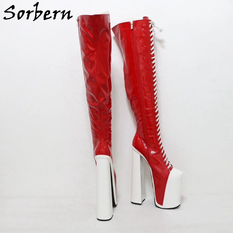 Sorbern Red Fetish Over The Knee Boots Women For Drag Queens Extreme High Heel Hidden Platform Sneaker Shoes Custom Colors