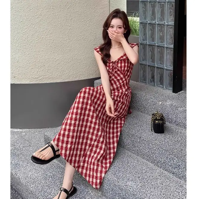 Vestidos sem mangas feminino estilo asiático primavera chiffon apliques shirring smocking plissado babado fairycore mori menina pastoral y2k