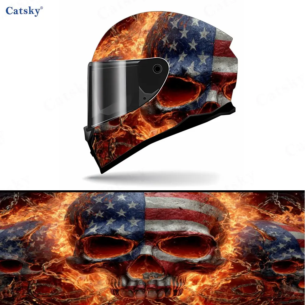 1-piece Motorcycle Racing Helmet Exclusive Sticker With American Flag Element Flame Full Face Coating,made Of Durable PVC,featur