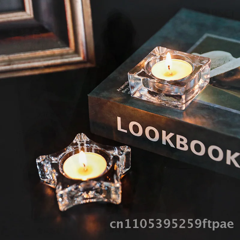 European Style Small Glass Candle Holder Simple Design for Romantic Dinners Home Decor Single Piece Mechanism Craftsmanship