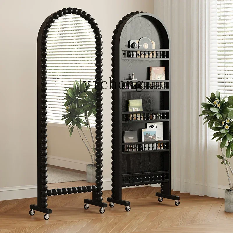 DSA medieval solid wood full-body mirror movable floor-to-ceiling retro storage rotating full-length mirror